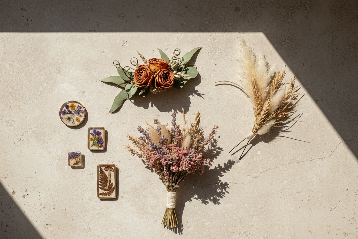 more natural looking, no manequin hands.. including more dried floral materials